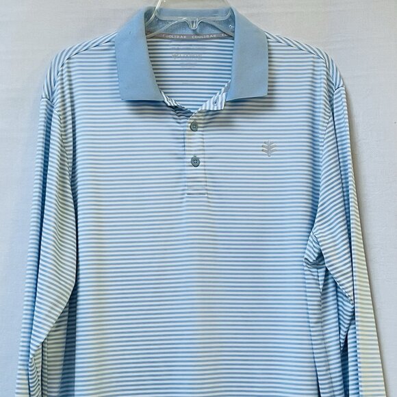 Coolibar Polo Shirt Mens Large Long Sleeve UPF 50 Golf Stripe Erodym Active Blue - Picture 2 of 11